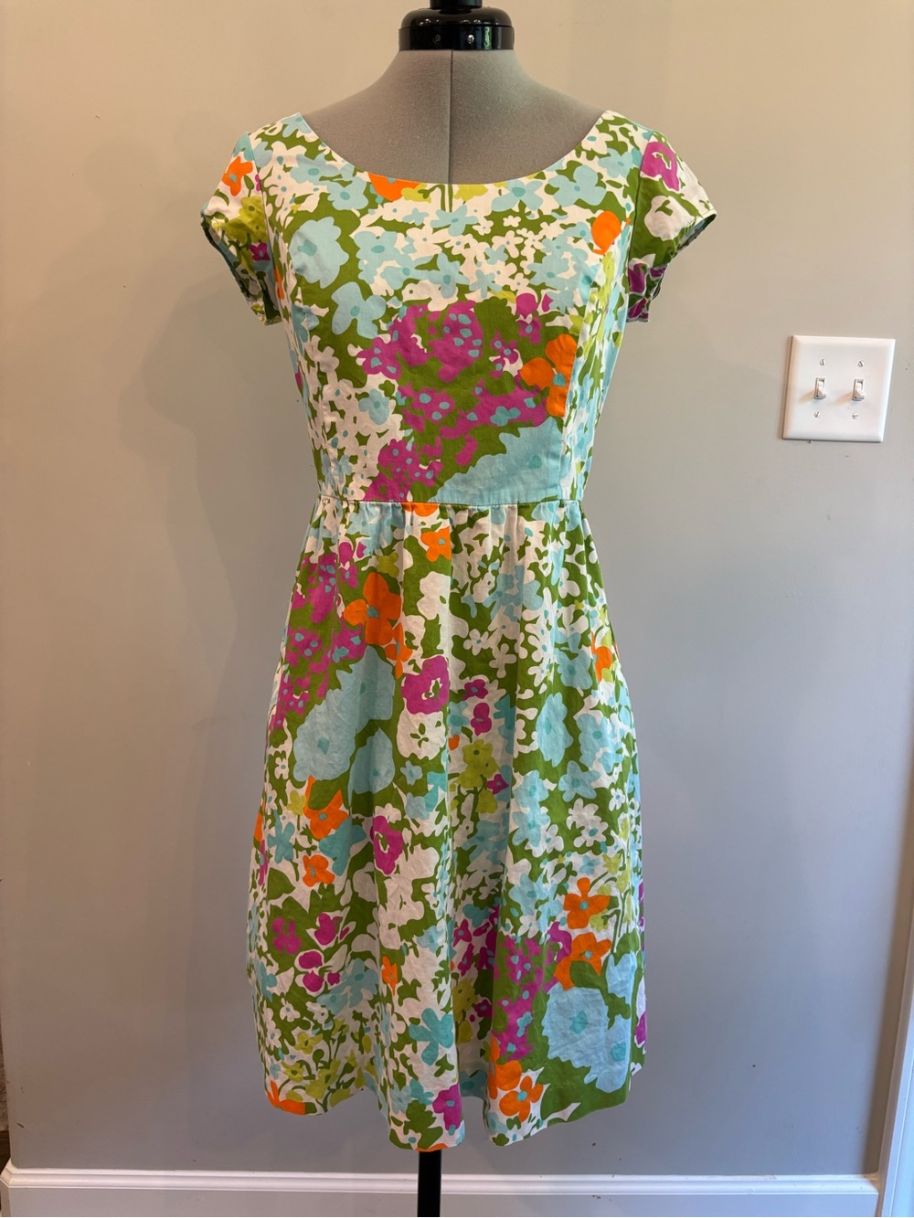 Isaac Mizrahi Green Multi Floral Fit-and-Flare Midi Dress 0106